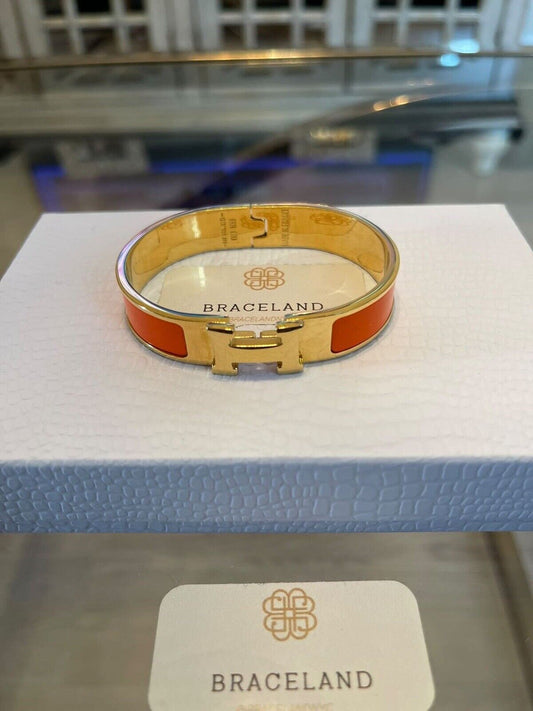 Clic H PM Gold Plated Orange Enamel Bangle Bracelet