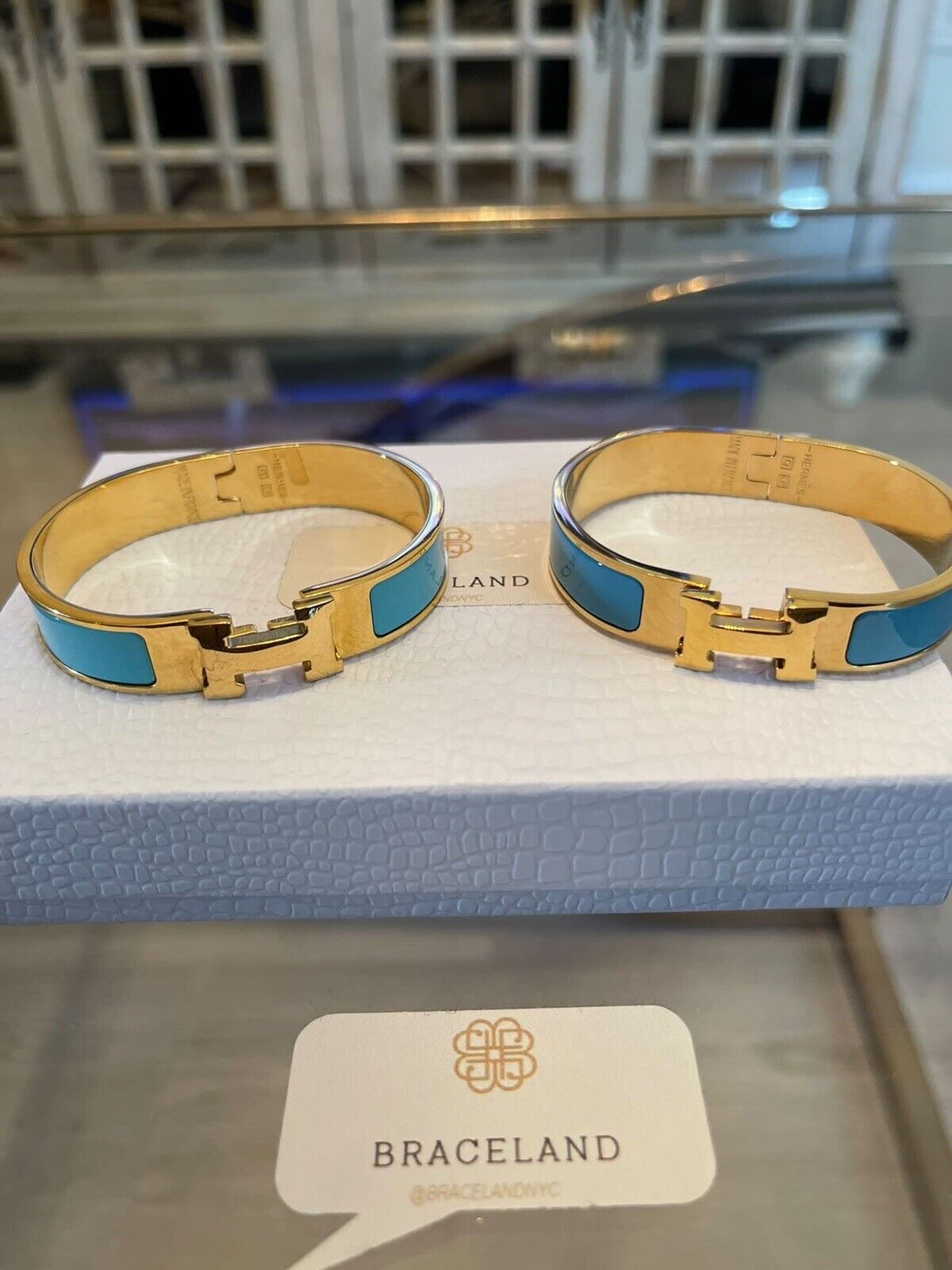 Clic H PM Gold Plated Light Blue Enamel Bangle Bracelet