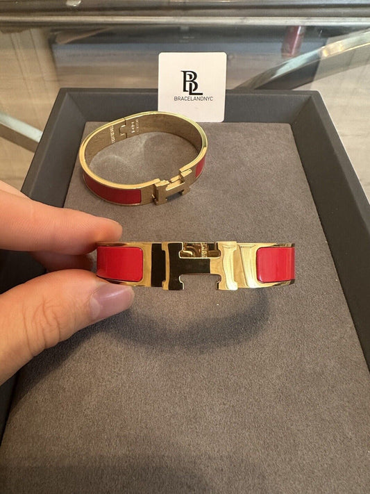 Clic H PM Gold Plated Red Enamel Bangle Bracelet