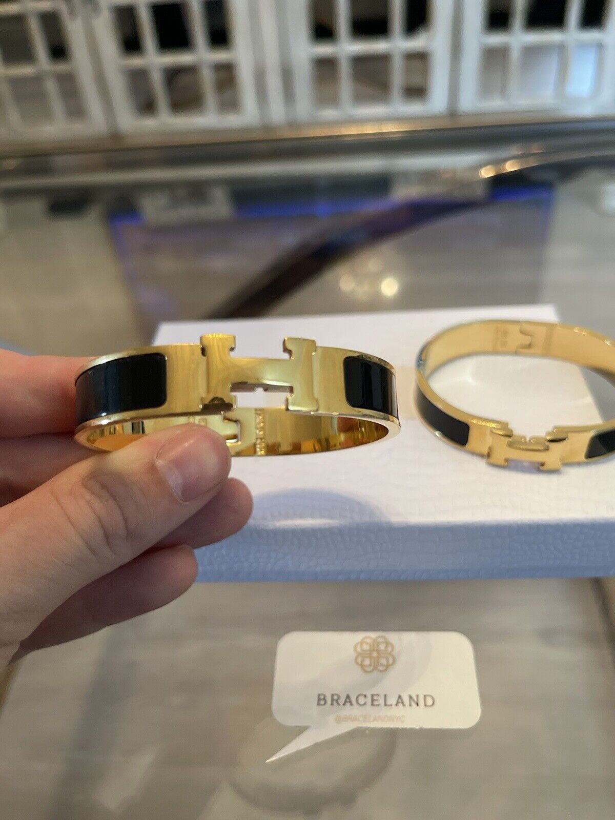 Clic H PM Gold Plated Black Enamel Bangle Bracelet